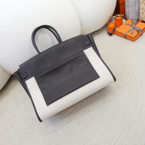 UK London Inside Out Birkin 35CM Faubourg Barenia CK46 Ebene / Canvas Silver Hardware