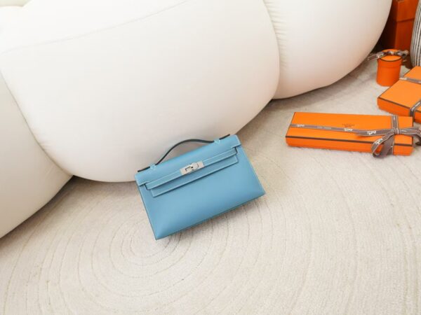 mmexport1744095210860 Hermes Evening Bag Kelly Pochette 22CM Swift Leather D2 New Blue Jean Silver Hardware