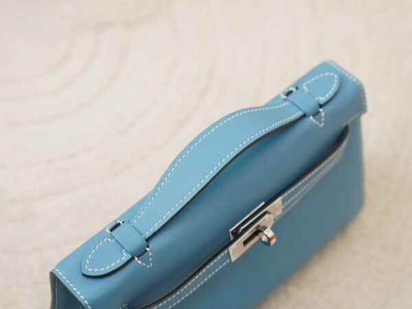 mmexport1744095215856 Hermes Evening Bag Kelly Pochette 22CM Swift Leather D2 New Blue Jean Silver Hardware