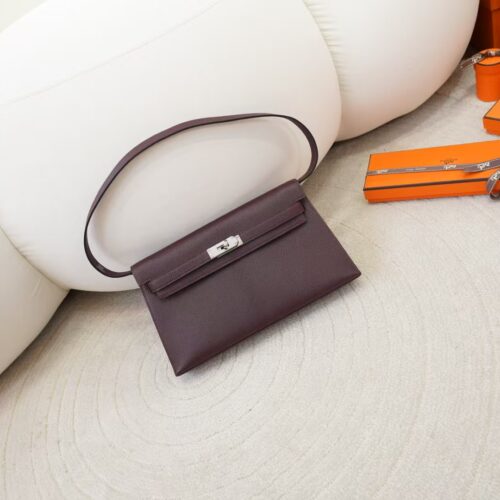 Hermes Kelly Elan Chevre Leather 0G Rouge Sellier Shoulder Bag Silver Hardware
