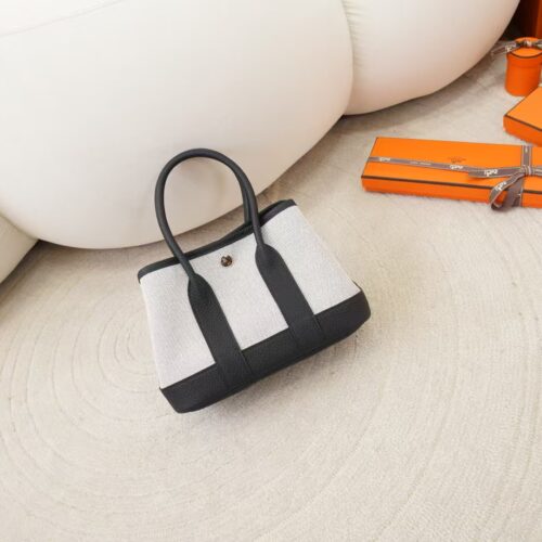 2025 New Mini Garden Party White Canvas & Black Leather Silver Hardware