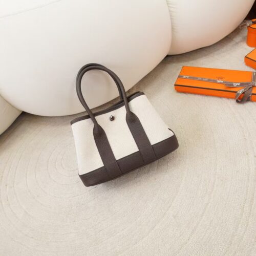Australia Sydney Hermes Mini Garden Party Canvas & 46 Ebene Leather Silver Hardware