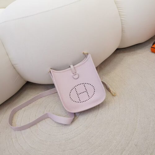 Hermes Shoulde Bag Clemence Leather Evelyne Mini 16CM 09 Mauve Pale Gold Hardware