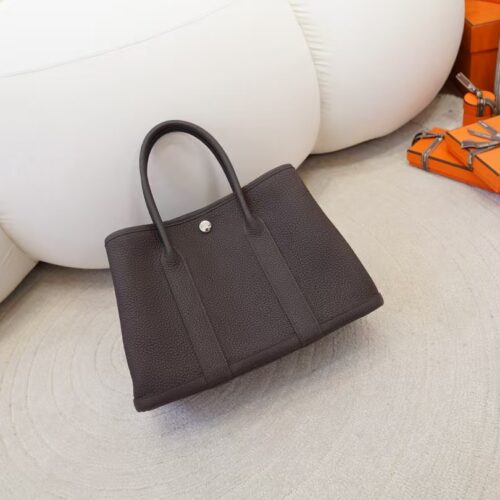Hermes Garden Party 30CM Clemence Leather CK46 Ebene Tote Bag Silver Hardware