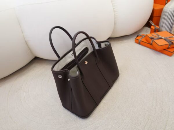 mmexport1744096332546 Hermes Garden Party 30CM Clemence Leather CK46 Ebene Tote Bag Silver Hardware
