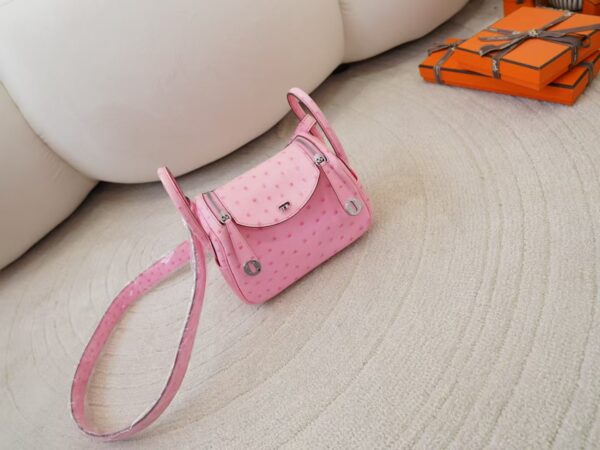 mmexport1744179731080 Hermes Shoulder Bag KK Ostrich Leather Mini Lindy 19CM L4 Rose Bubble Silver Hardware