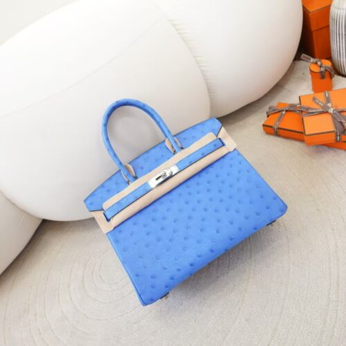 USA New York Birkin 30CM South Africa KK Ostrich O7 Bleuet Silver Hardware