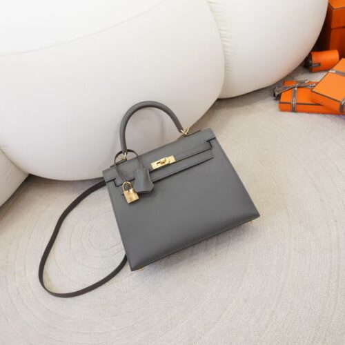 Hermes Bag Price Kelly 25CM Sellier Madame Leather 0L Gris Meyer Gold Hardware