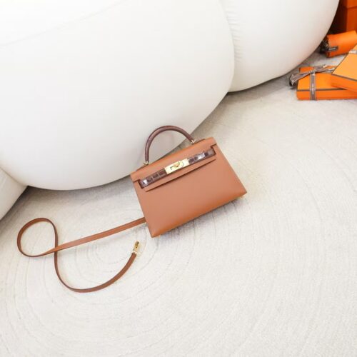 Hermes Mini Kelly Touch 19CM 37 Gold Madame / 33 Miel Shiny Crocodile Gold Hardware