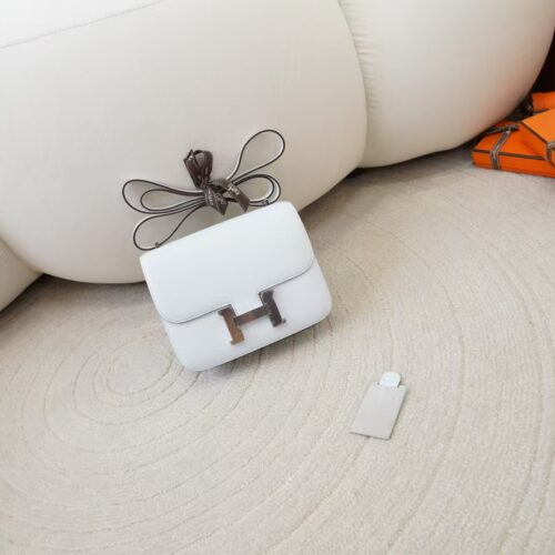 Hermes Bag Price Chevre Leather Constance 19CM T0 Blue Brume Silver Hardware