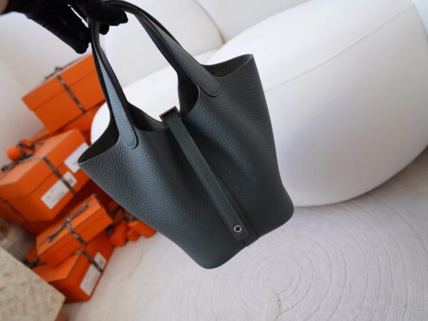 videommexport1726737359289 Hermes Bag Images Clemence Leather CK63 Vert Amande Picotin 18CM Silver Hardware