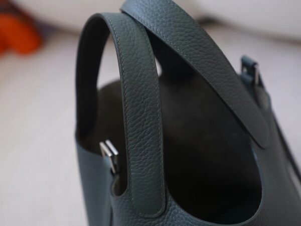 videommexport1726737367126 Hermes Bag Images Clemence Leather CK63 Vert Amande Picotin 18CM Silver Hardware
