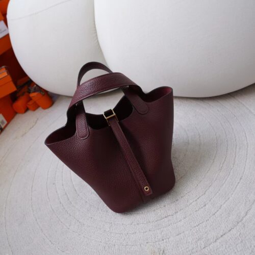 UK London Hermes Picotin 18 Bag CC57 Bordeaux Clemence Leather Gold Hardware